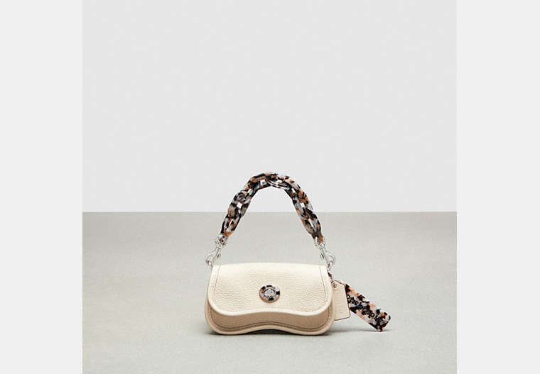 COACH®,Mini Wavy Dinky Bag with Crossbody Strap in Coachtopia Leather,Coachtopia Leather,Mini,Cloud,Front View image number 0
