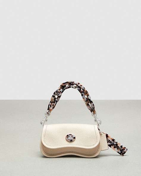 COACH®,Mini Wavy Dinky Bag With Crossbody Strap In Coachtopia Leather,Coachtopia Leather,Mini,Cloud,Front View