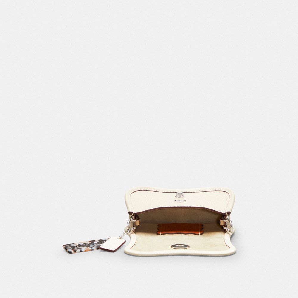 COACH®,Mini Wavy Dinky Bag In Coachtopia Leather,Leather,Acrylic,Crossbody,Plastic,Tag Embellishment,Chain Detail,Silver M...,Cream,Inside View,Top View