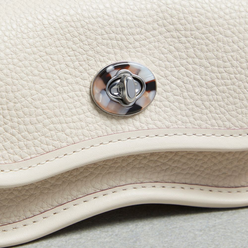 COACH®,Mini Wavy Dinky Bag In Coachtopia Leather,Leather,Acrylic,Crossbody,Plastic,Tag Embellishment,Chain Detail,Silver M...,Cream,Closer View