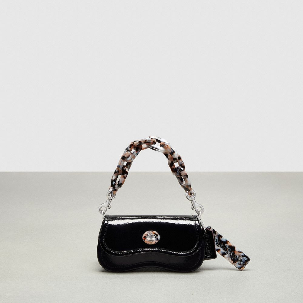 Coachtopia Mini Wavy Dinky Bag with Crossbody Strap in Crinkled Patent Leather Designer Crossbody - Black Sustainable & Eco Friendly