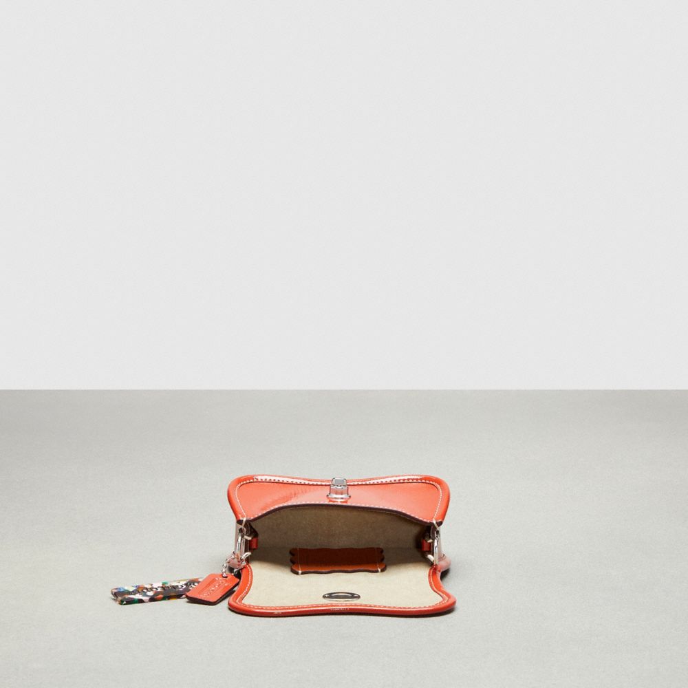 COACH®,Mini Wavy Dinky Bag In Crinkle Patent Coachtopia Leather,Leather,Shoulder Bag,Logo,Chain Detail,Day Party,Burnt Orange,Inside View,Top View