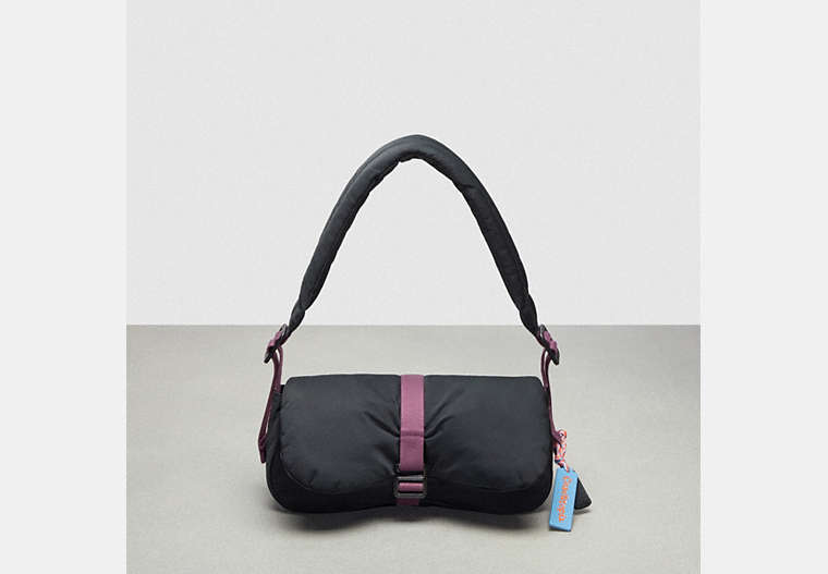 COACH®,Coachtopia Loop Puffy Wavy Dinky Bag,Recycled Polyester,Small,Black,Front View image number 0