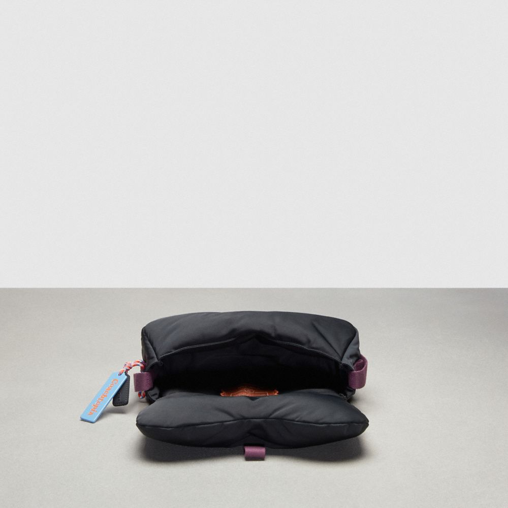 COACH®,Coachtopia Loop Puffy Wavy Dinky Bag,Recycled Polyester,Lining Recycled Polyester,Shoulder Bag,Plastic,Logo,Gunmeta...,Black,Inside View,Top View