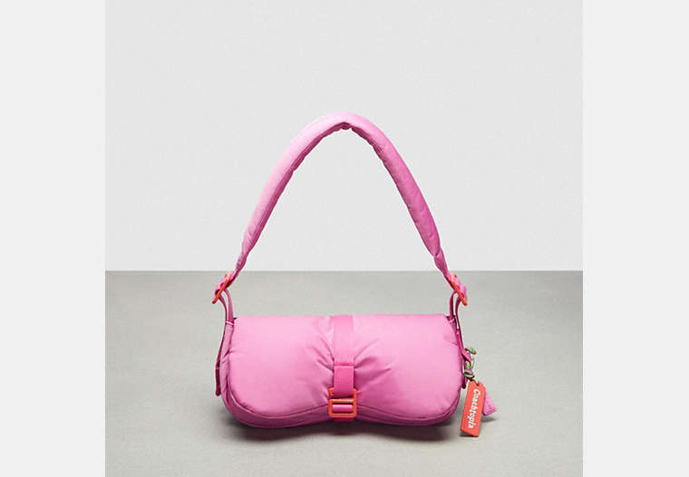 COACH®,Coachtopia Loop Puffy Wavy Dinky Bag,Recycled Polyester,Medium,Coachtopia Loop,Bright Magenta,Front View