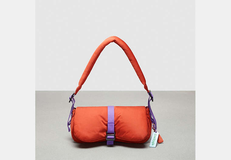 COACH®,Coachtopia Loop Puffy Wavy Dinky Bag,Recycled Polyester,Medium,Deep Orange,Front View