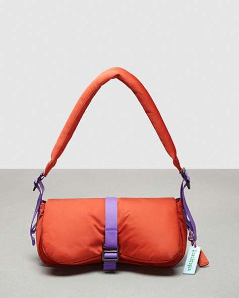 COACH®,Coachtopia Loop Puffy Wavy Dinky Bag,Recycled Polyester,Small,Deep Orange,Front View
