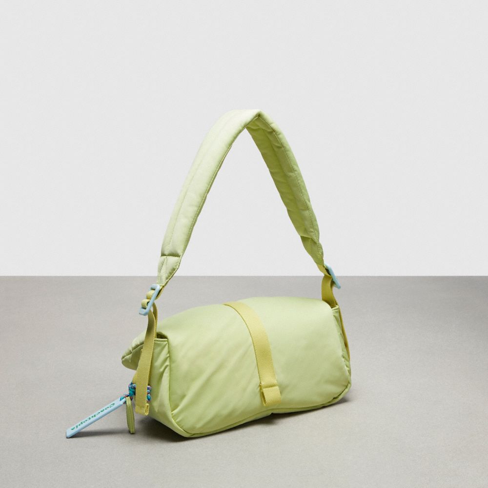 COACH®,Coachtopia Loop Puffy Wavy Dinky Bag,Recycled Polyester,Medium,Coachtopia Loop,Pale Lime,Angle View
