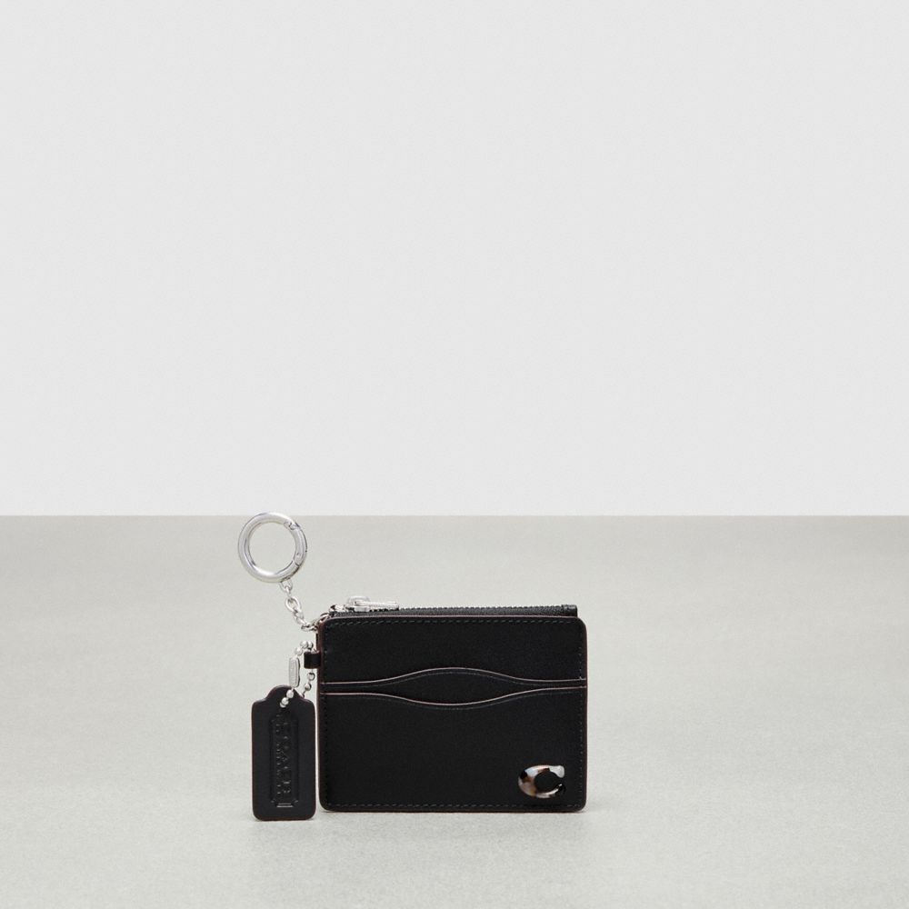 COACH®,Étui-cartes à zip ondulé avec anneau-clés en cuir Coachtopia,Noir,Front View