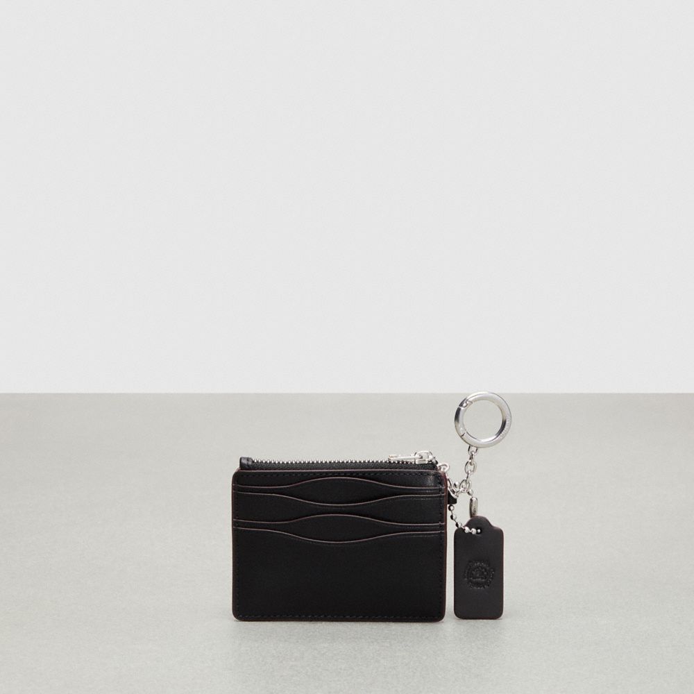 COACH®,Wavy Zip Card Case With Key Ring In Smooth Coachtopia Leather,Small,Black,Back View