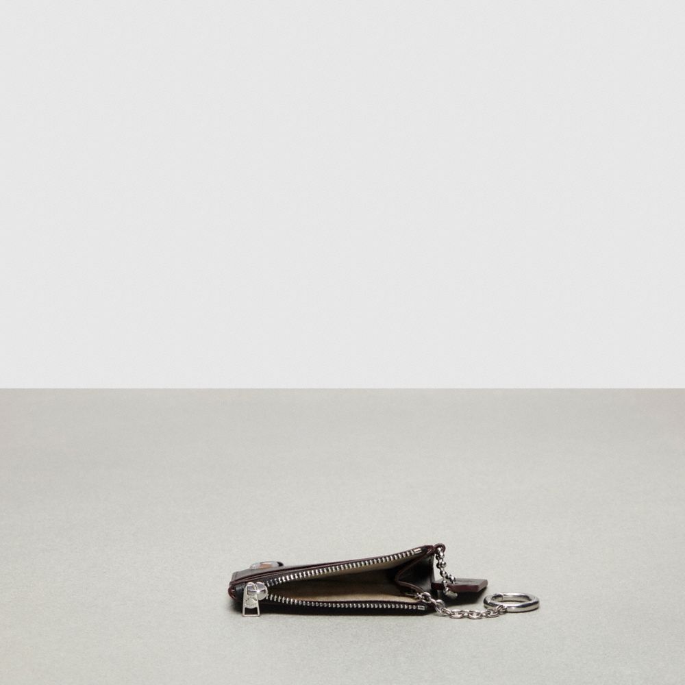 COACH®,Étui-cartes à zip ondulé avec anneau-clés en cuir Coachtopia,Noir,Inside View,Top View