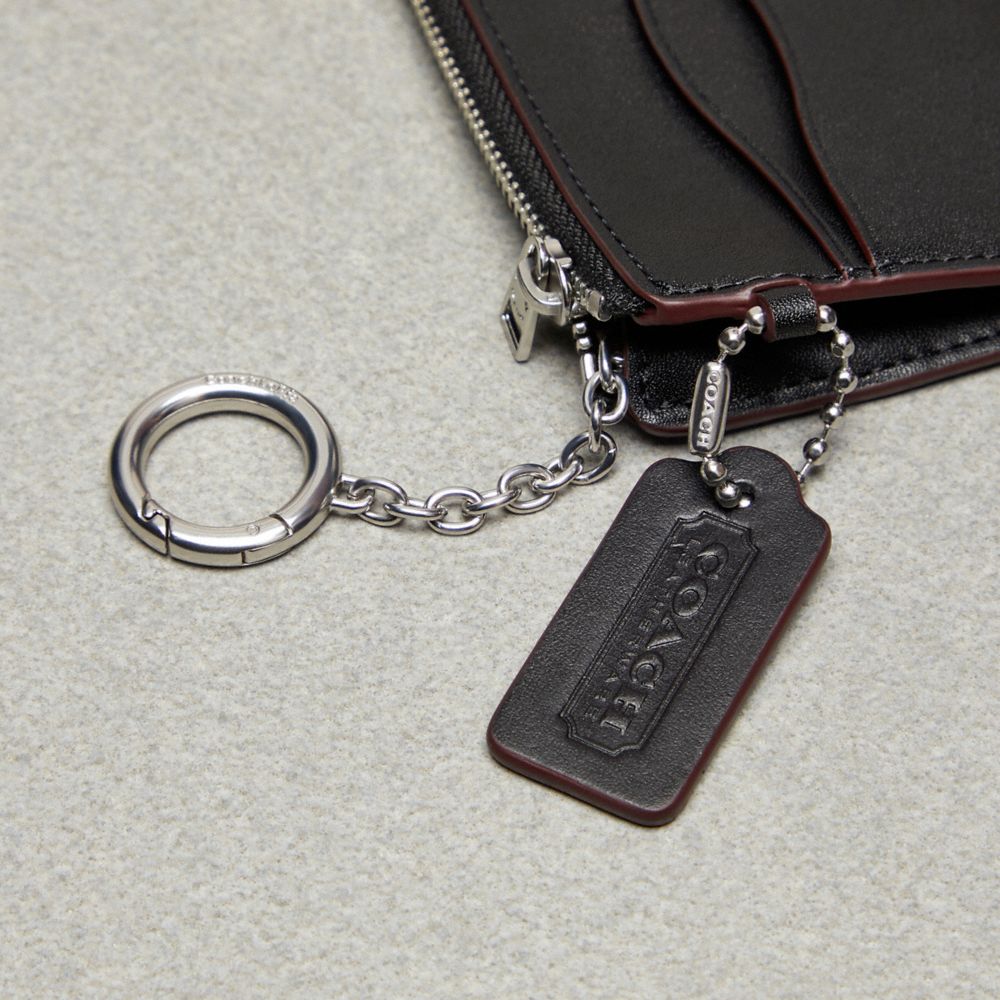 Coach Wazy Zip Card Case With Key Ring In Topia Leather In Black