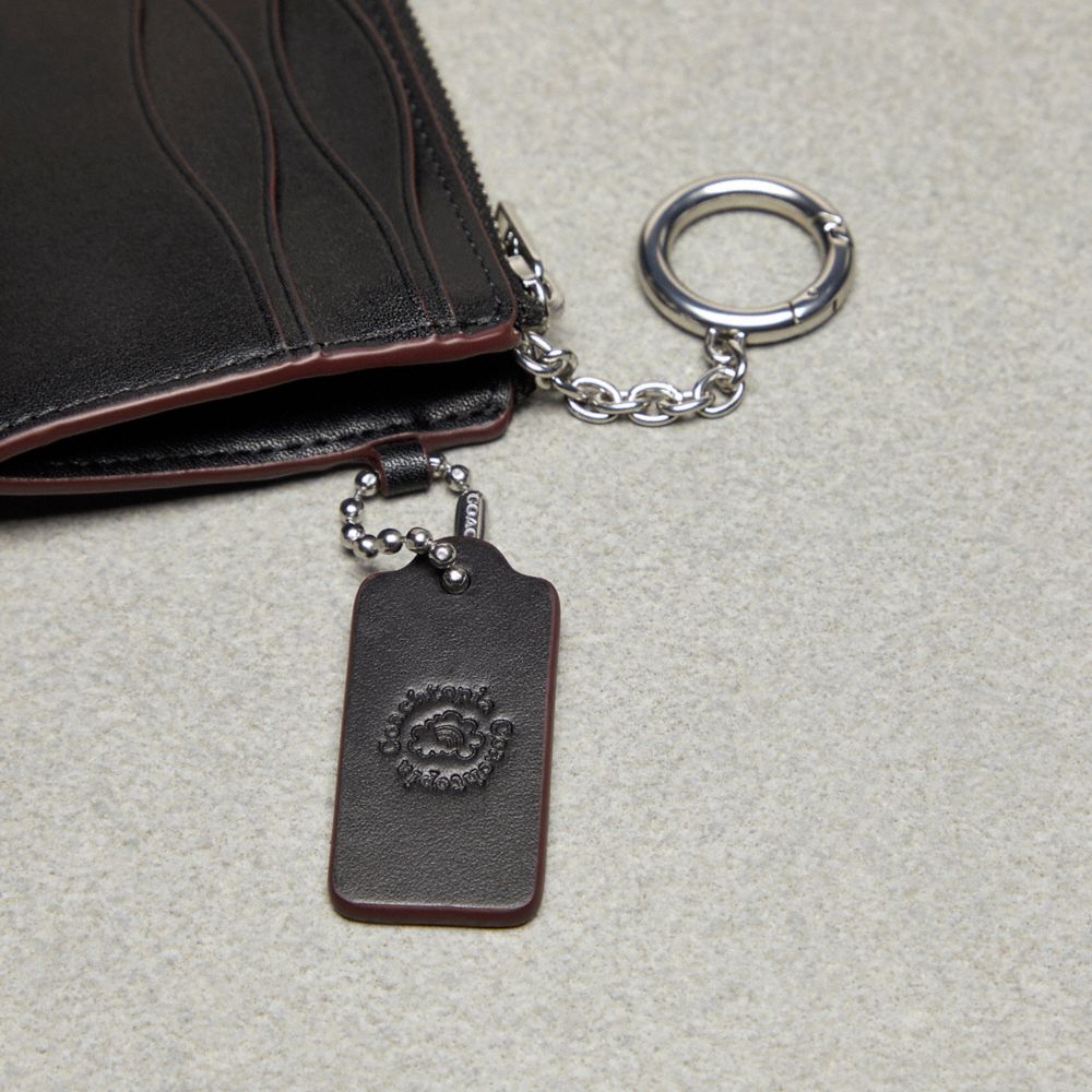 Coach Wazy Zip Card Case With Key Ring In Topia Leather In Black