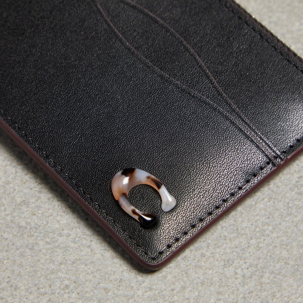 Coach Wazy Zip Card Case With Key Ring In Topia Leather In Black