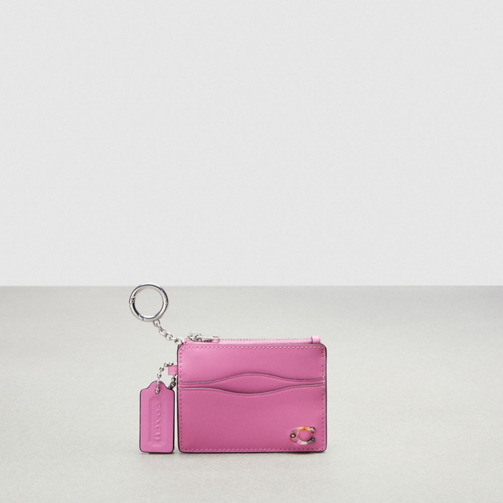 COACH®,Wavy Zip Card Case With Key Ring In Smooth Coachtopia Leather,Small,Bright Magenta,Front View image number 0