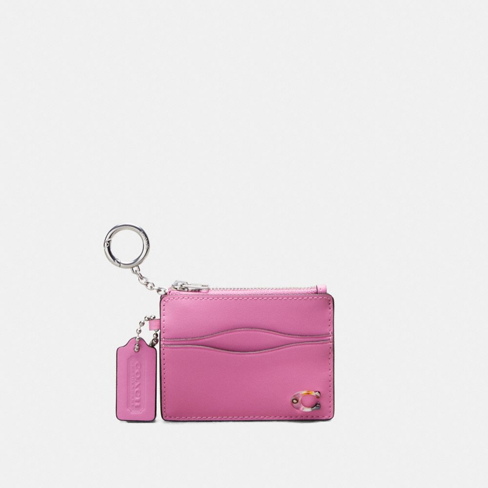 COACH®,Étui-cartes à zip ondulé avec anneau-clés en cuir Coachtopia,Magenta vif,Front View