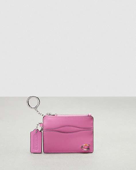 COACH®,Wazy Zip Card Case with Key Ring in Coachtopia Leather,Small,Bright Magenta,Front View