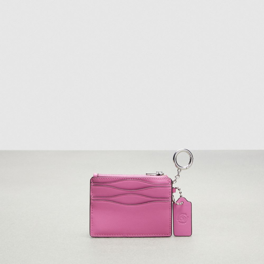 COACH®,Wavy Zip Card Case With Key Ring In Smooth Coachtopia Leather,Small,Bright Magenta,Back View