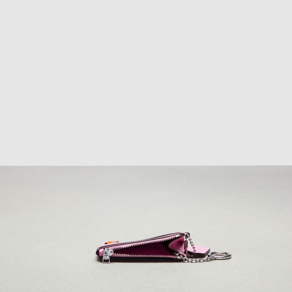 COACH®,Wavy Zip Card Case With Key Ring In Smooth Coachtopia Leather,Small,Bright Magenta,Inside View,Top View