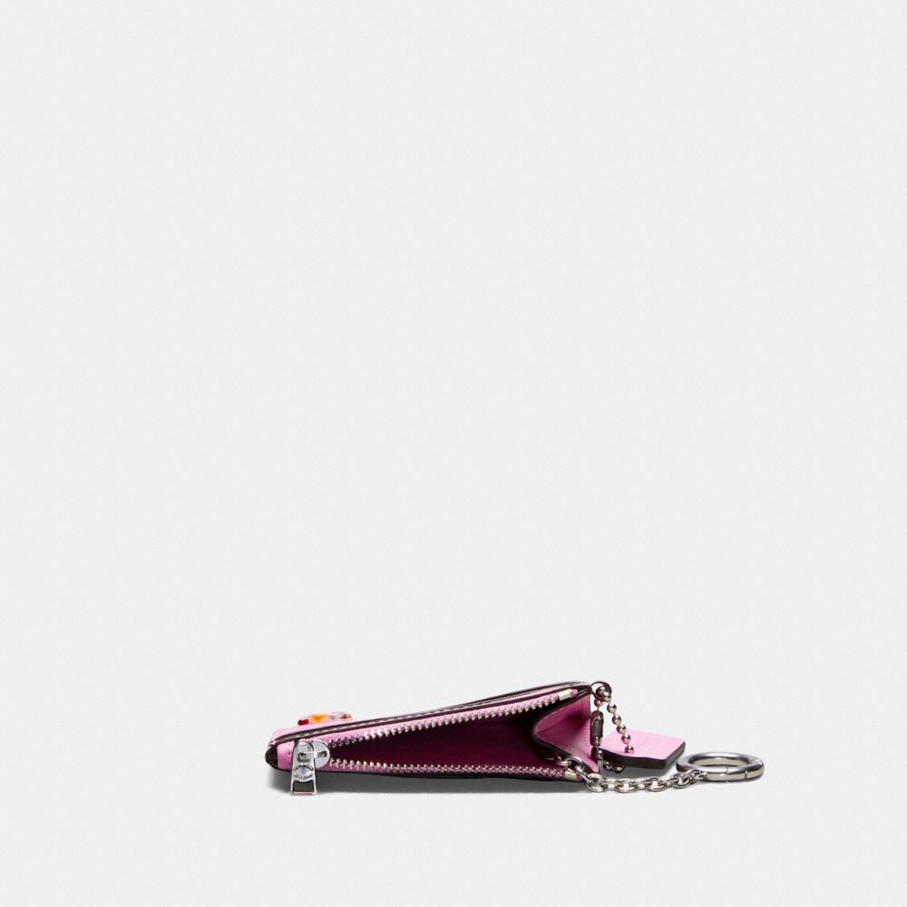COACH®,Wavy Zip Card Case In Coachtopia Leather With Key Ring,Leather,Card Case,Coin,Key Chain,Logo,Key Ring,Casual,Pink,Inside View,Top View