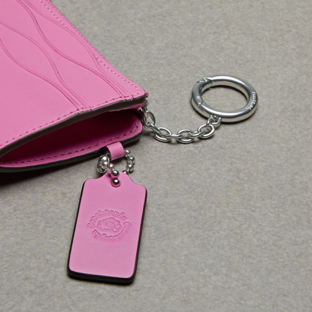Shop Coach Wazy Zip Card Case With Key Ring In Topia Leather In Pink