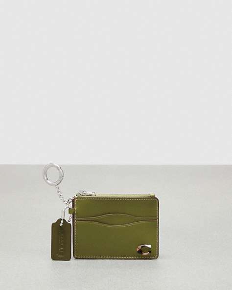 COACH®,Wazy Zip Card Case with Key Ring in Coachtopia Leather,Olive Green,Front View