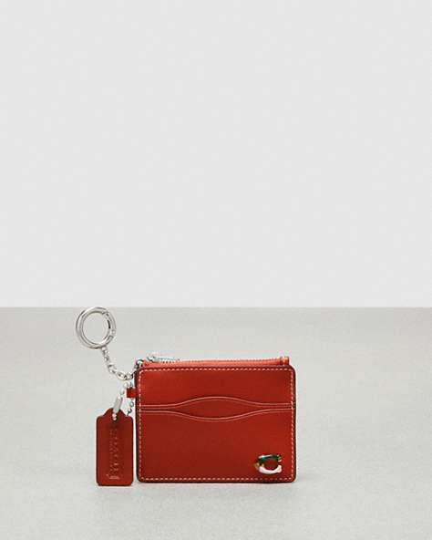 COACH®,Wazy Zip Card Case with Key Ring in Coachtopia Leather,Deep Orange,Front View