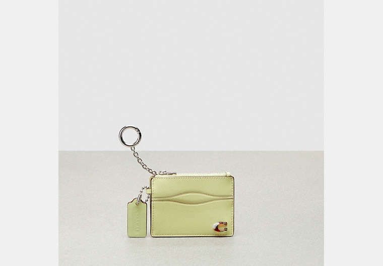 COACH®,Wazy Zip Card Case with Key Ring in Coachtopia Leather,Pale Lime,Front View image number 0