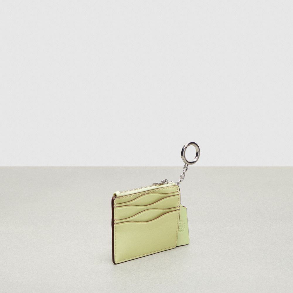 COACH®,Wavy Zip Card Case With Key Ring In Smooth Coachtopia Leather,Small,Pale Lime,Angle View