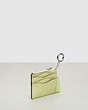 COACH®,Wazy Zip Card Case with Key Ring in Coachtopia Leather,Small,Pale Lime,Angle View