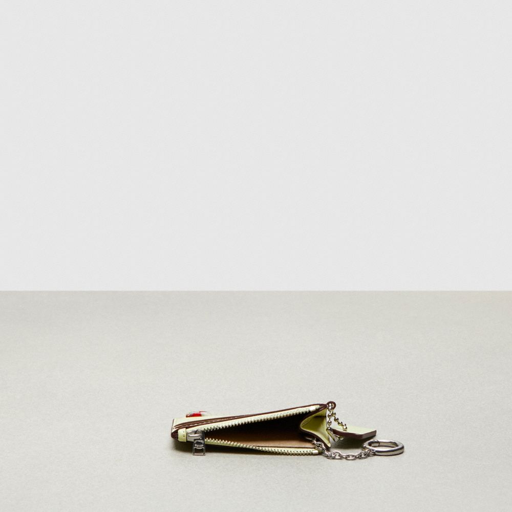 COACH®,Étui-cartes à zip ondulé avec anneau-clés en cuir Coachtopia,Limette pâle,Inside View,Top View