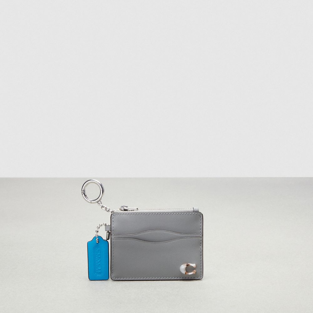 COACH®,Wavy Zip Card Case With Key Ring In Smooth Coachtopia Leather,Small,Washed Steel,Front View