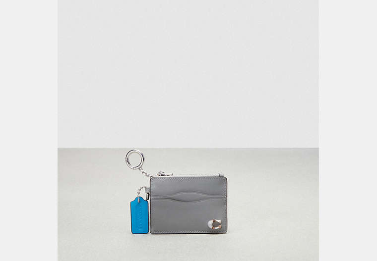 COACH®,Wavy Zip Card Case With Key Ring In Smooth Coachtopia Leather,Small,Washed Steel,Front View image number 0