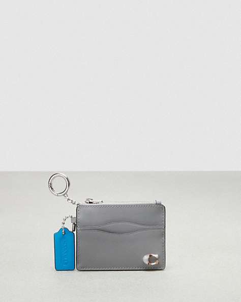 COACH®,Étui-cartes à zip ondulé avec anneau-clés en cuir Coachtopia,Acier délavé,Front View