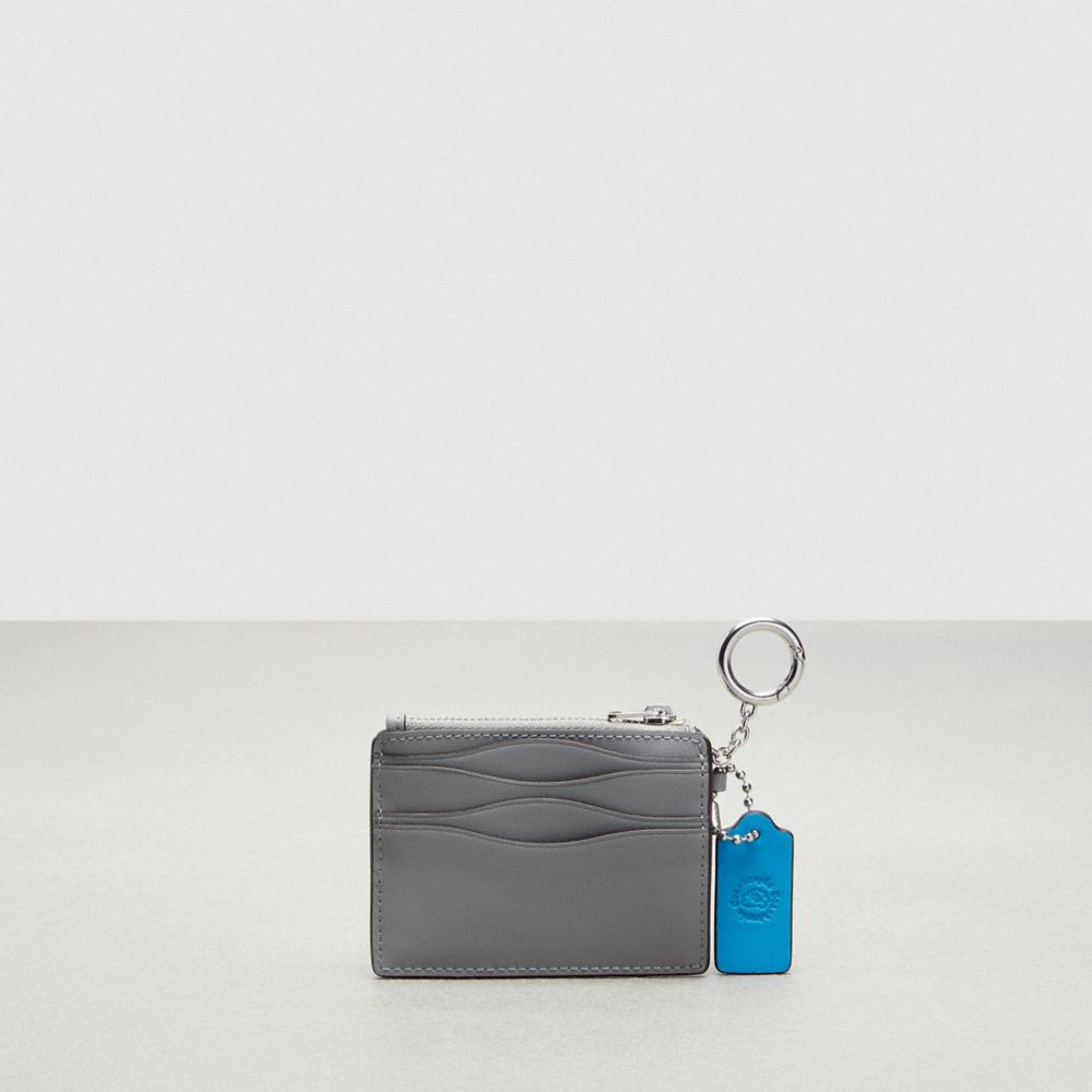 COACH®,Wavy Zip Card Case With Key Ring In Smooth Coachtopia Leather,Small,Washed Steel,Back View