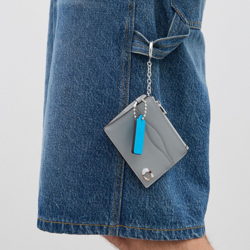 Shop Coach Wazy Zip Card Case With Key Ring In Topia Leather In Grey