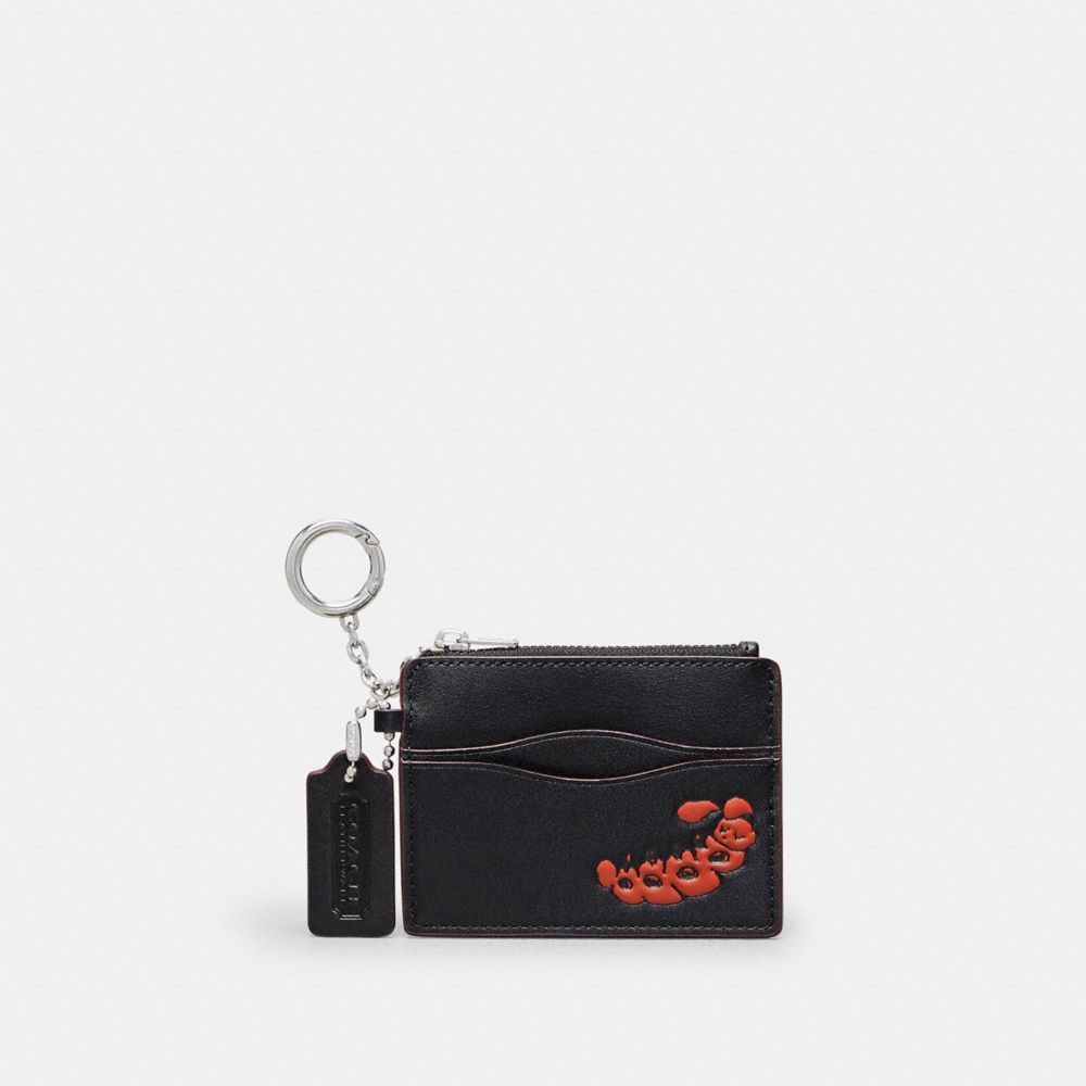 Wavy Zip Card Case With Key Ring In Coachtopia Leather With Caterpillar Print Coachtopia