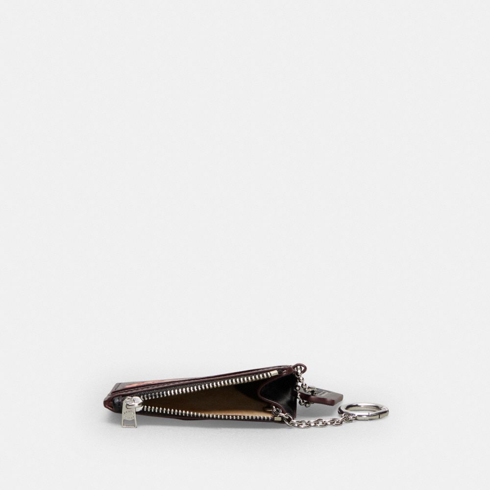 COACH®,Wavy Zip Card Case With Caterpillar Print In Coachtopia Leather With Key Ring,Leather,Card Case,Embossed,Logo,Key R...,Black,Inside View,Top View