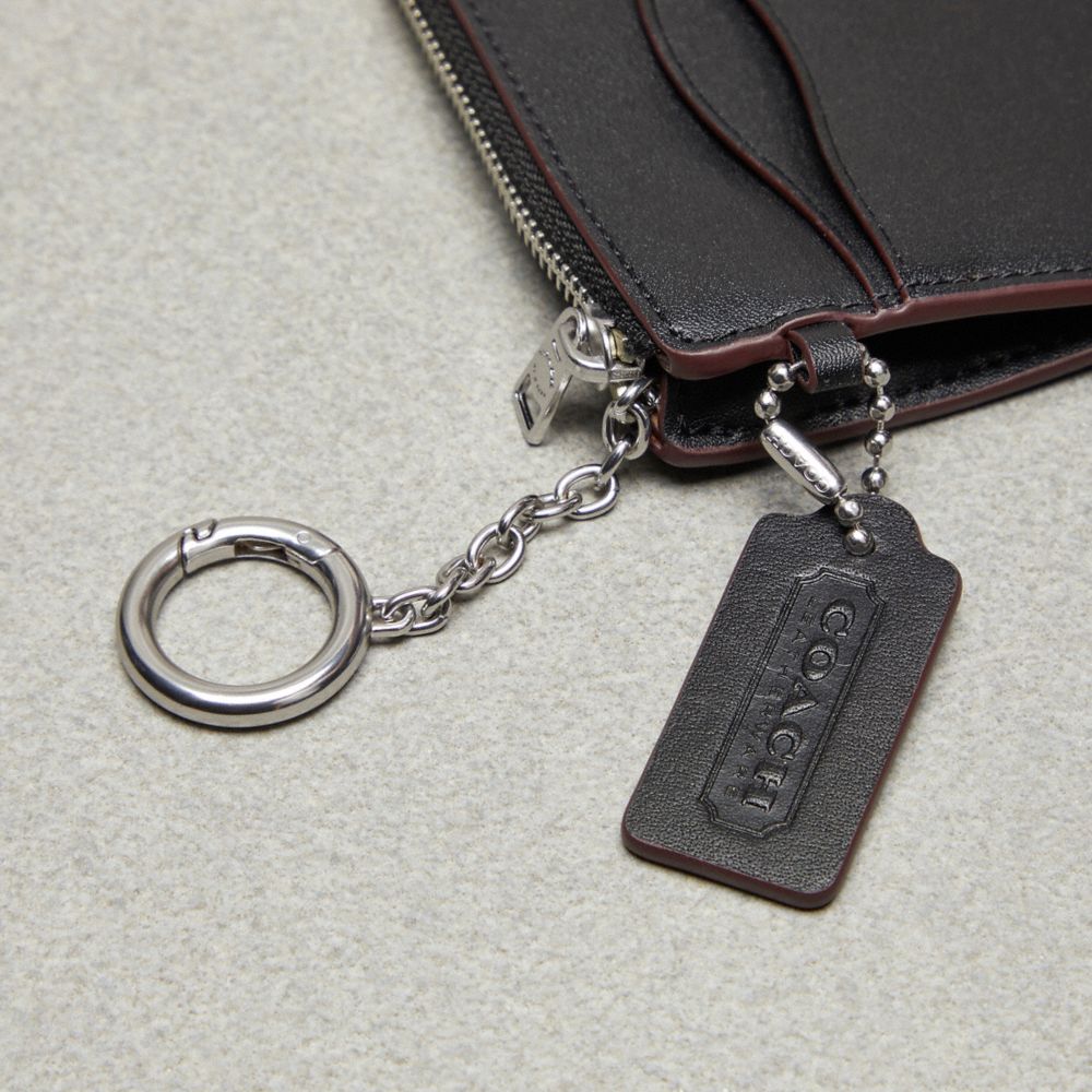 COACH®,Wavy Zip Card Case With Caterpillar Print In Coachtopia Leather With Key Ring,Leather,Card Case,Embossed,Logo,Key R...,Black,Group View