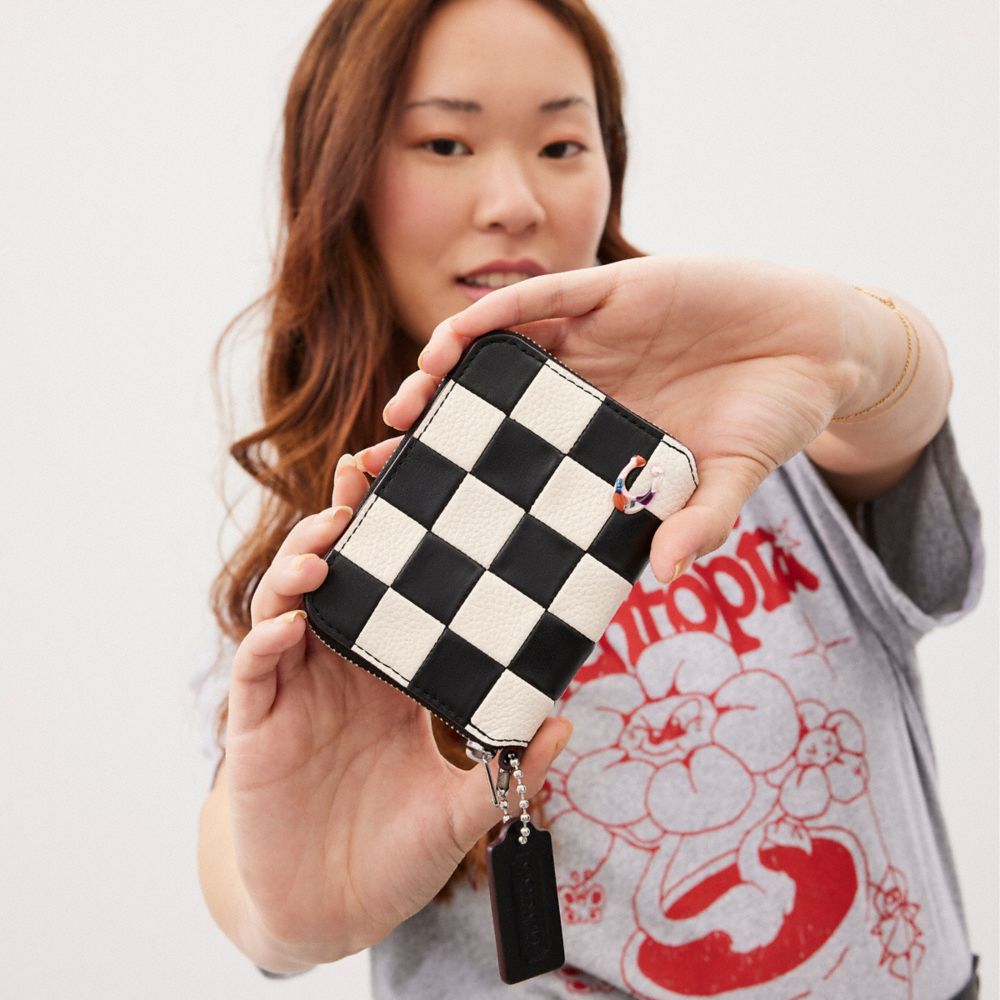COACH®,Zip Around Wallet In Checkerboard Upcrafted Leather,Leather,Coin,Logo,Casual,Multi Color,Detail View
