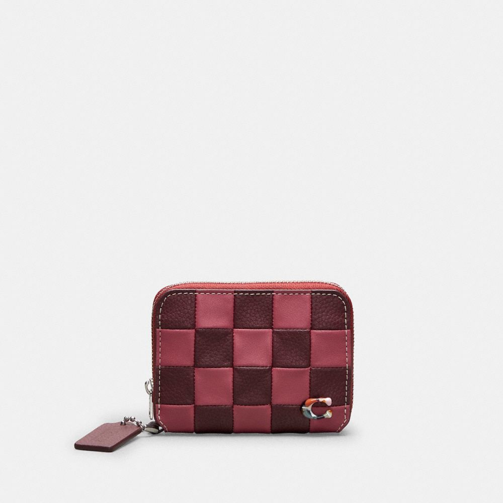 COACH®,Zip Around Wallet In Checkerboard Upcrafted Leather,Acrylic,Leather,Coin,Logo,Casual,Multi Color,Front View