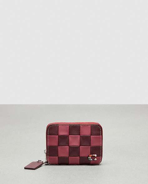 COACH®,Zip Around Wallet in Checkerboard Upcrafted Leather,Checkerboard,Rouge/Cherry,Front View