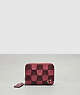 COACH®,Zip Around Wallet in Checkerboard Upcrafted Leather,Mini,Checkerboard,Rouge/Cherry,Front View