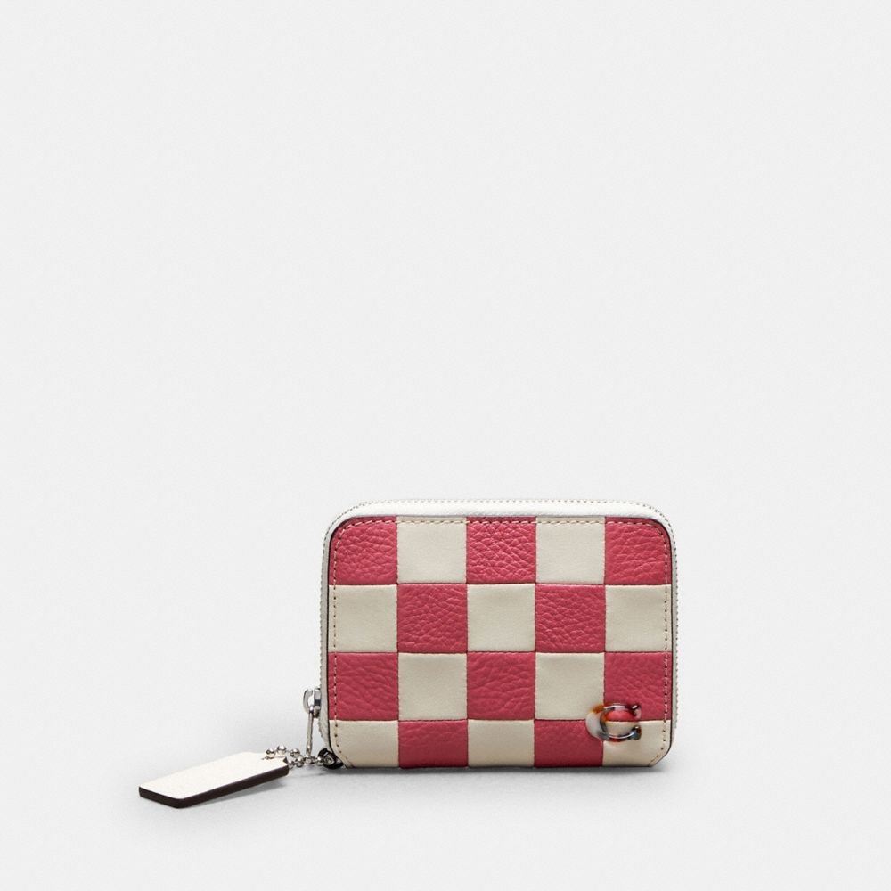 COACH®,Portefeuille à zip-contour en cuir damier Upcrafted,Damier,Rose/Craie,Front View