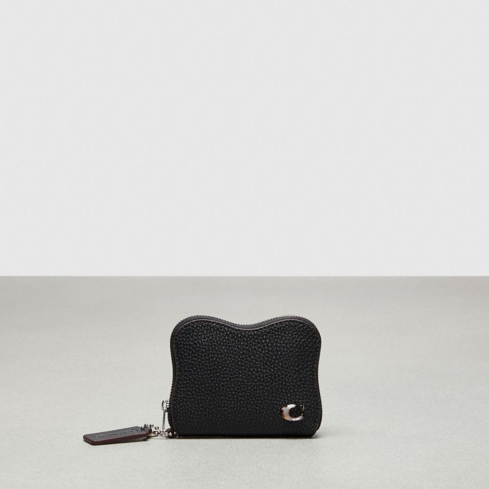 COACH®,Wavy Zip Around Wallet In Coachtopia Leather,Mini,Black,Front View
