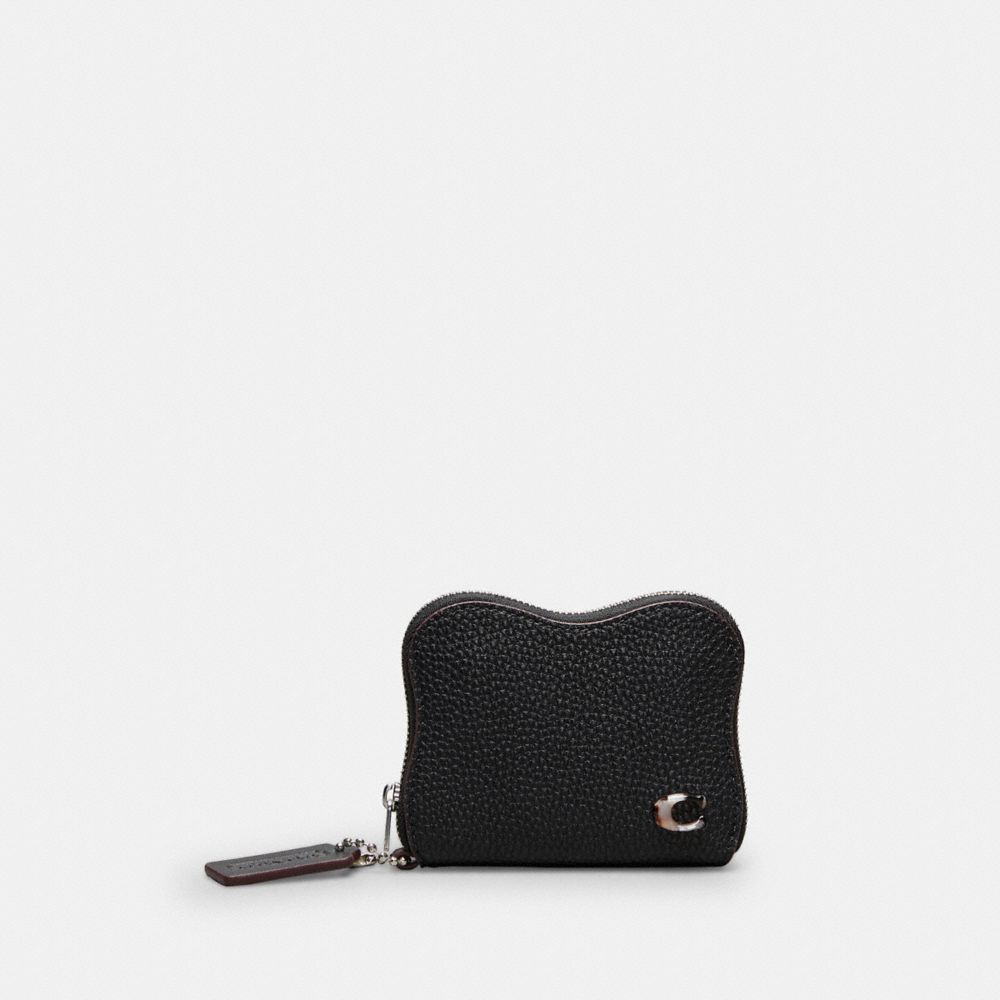 COACH®,Wavy Zip Around Wallet In Coachtopia Leather,Mini,Black,Front View image number 0