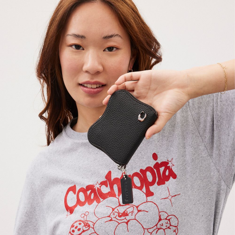COACH®,Zip Around Wallet In Coachtopia Leather,Acrylic,Leather,Coin,Plastic,Logo,Casual,Black,Detail View