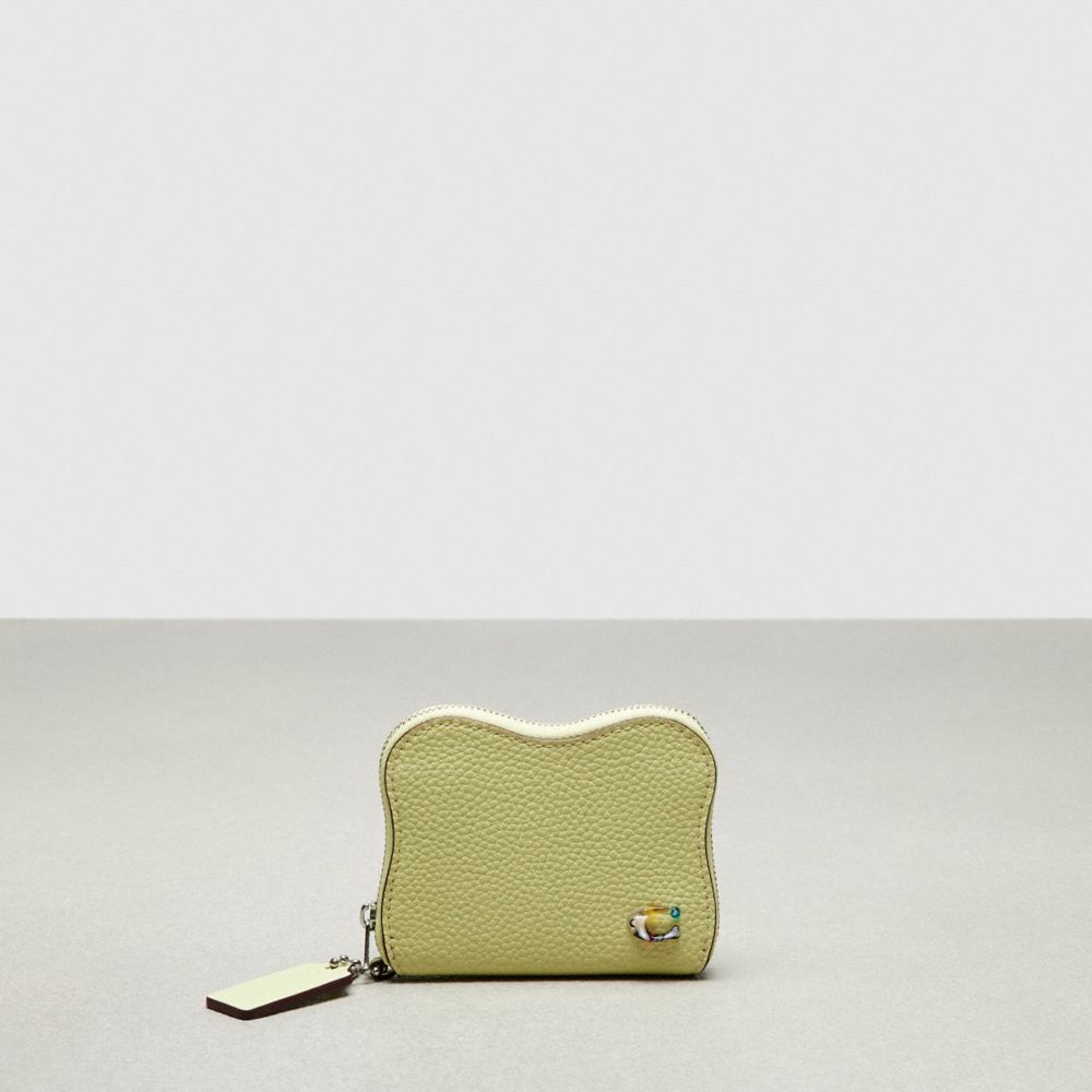 COACH®,Wavy Zip Around Wallet In Coachtopia Leather,Mini,Pale Lime,Front View