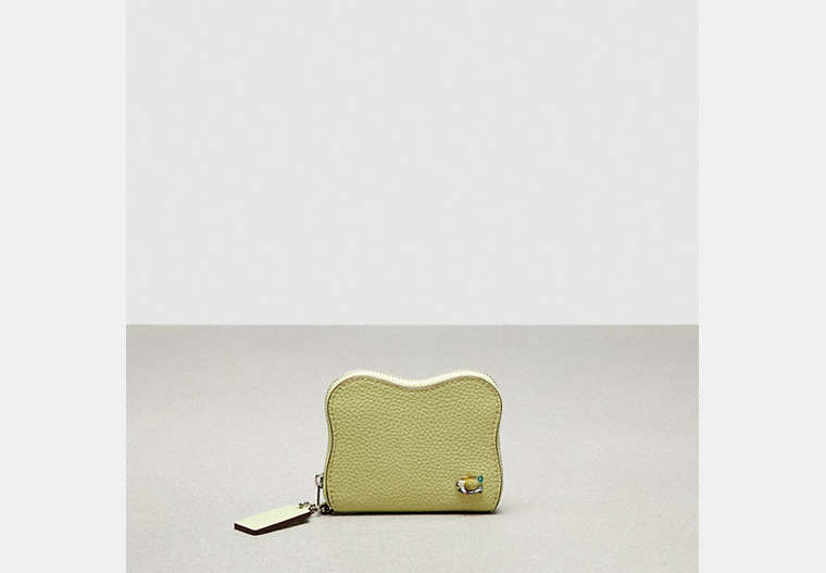 COACH®,Wavy Zip Around Wallet in Coachtopia Leather,Mini,Pale Lime,Front View