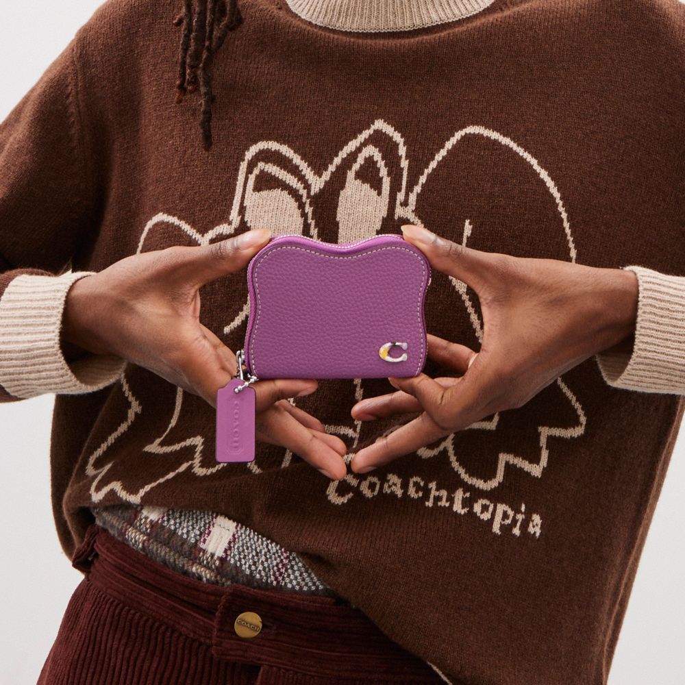 COACH®,Zip Around Wallet In Coachtopia Leather,Acrylic,Leather,Coin,Plastic,Logo,Casual,Purple,Detail View